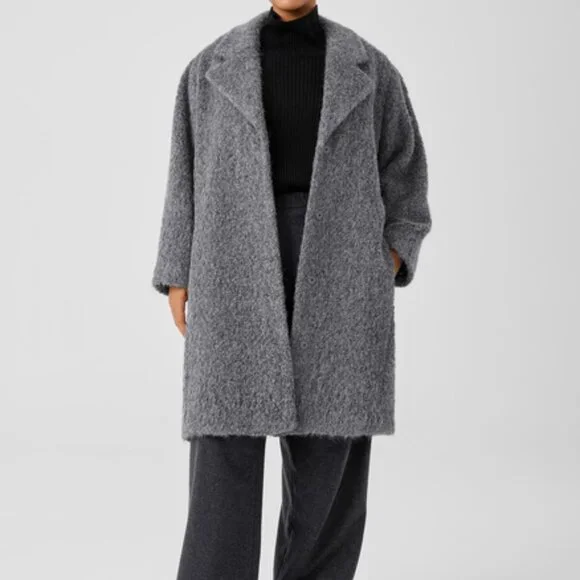 NWT Eileen Fisher Ash Alpaca Boucle Notch Collar Coat